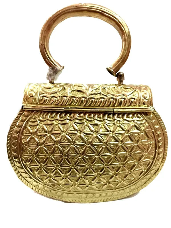 Golden Brass Metal Ethnic Handbag for Women 002